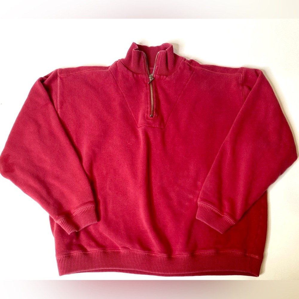 Bungalow brand Vibrant Red Zip Up Sweater with High Collar and Plush Fabric